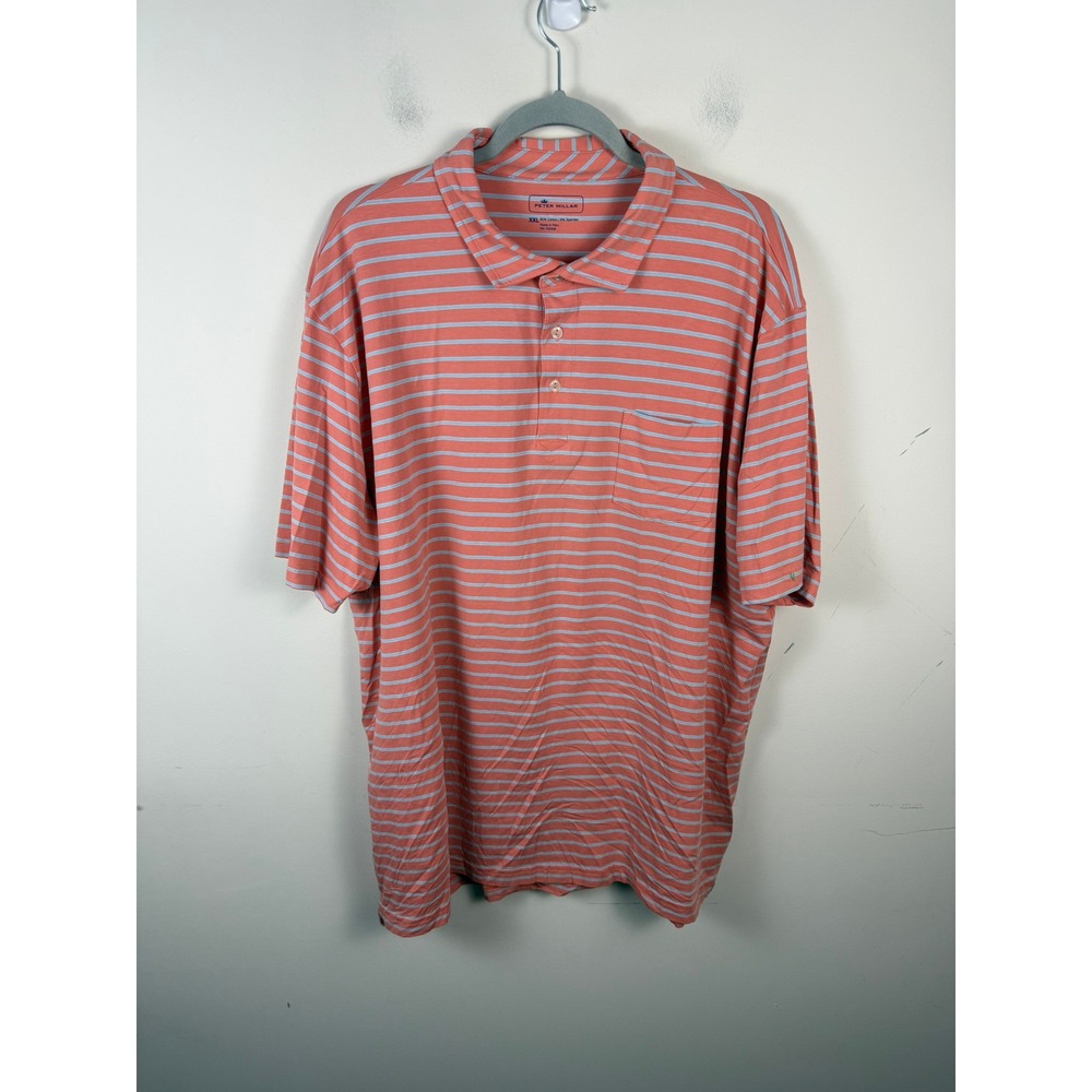 Peter Millar Mens Seaside Wash Pocket Polo Shirt Coral Stripe XXL MS19K76P
